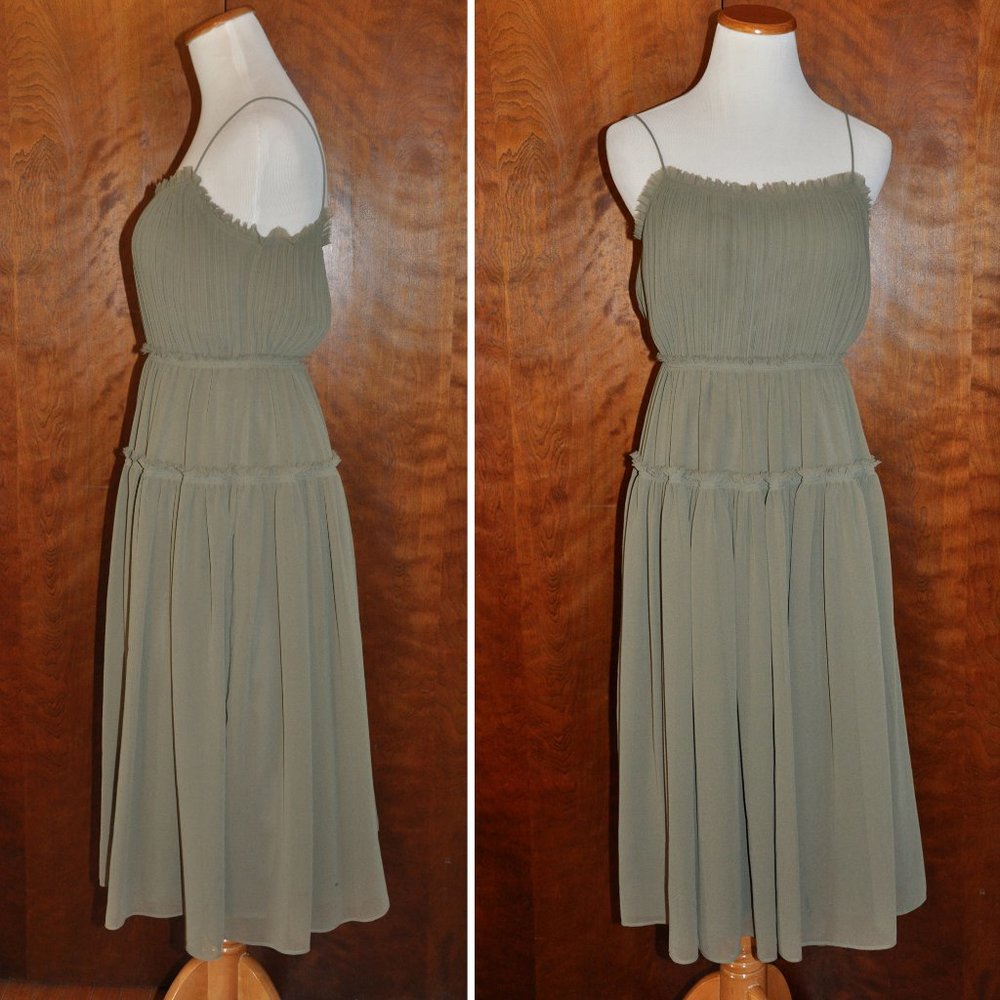 Banana Republic Army Green Spaghetti Straps With Tiny Pleated Bodice Sun Dress